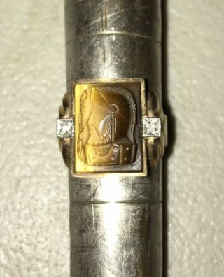 Vintage Art Deco 10k Gold Mens Ring Sz 8 5.  4 Gr.  Cats Eye Hallmark S In A Cir