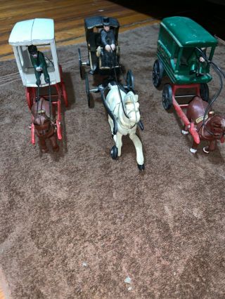 Vintage Cast Iron Set Of Horse Buggy Collectibles