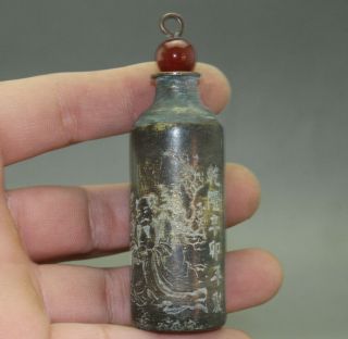 C061 Old Chinese Hand Made Old Man Ancient Poems Copper Snuff Bottle Qianlong