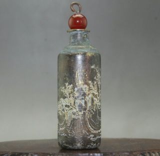 c061 Old Chinese hand made old man Ancient poems Copper snuff bottle QianLong 2