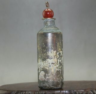 c061 Old Chinese hand made old man Ancient poems Copper snuff bottle QianLong 3