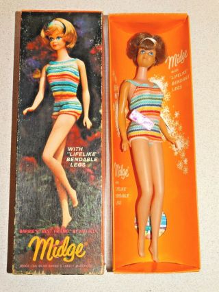 Barbie: Vintage Brownette Bend Leg Midge Doll W/box