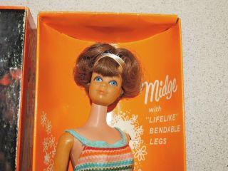 Barbie: VINTAGE Brownette BEND LEG MIDGE Doll w/BOX 3