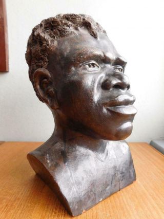 Terracotta Australian Pottery Bust Aboriginal Man Stan Sly