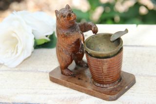 Antique Hand Black Forest Wood Carved Swiss Bear Statue Ashtray