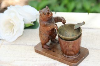 Antique hand Black forest wood carved swiss bear statue ashtray 2