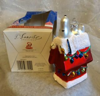 Peanuts Snoopy On Dog House Christmas Ornament Blown Glass Awesome