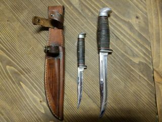 Vintage Case Xx Fixed Blade Knifes Twin Double Stack Sheathing