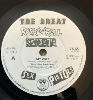 Sex Pistols Sid Vicious Mega Rare Mispress 7 " My Way Labels Both Sides Punk Pil
