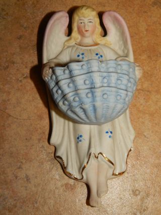 Antique German Porcelain Angel,  Shell Holy Water Font