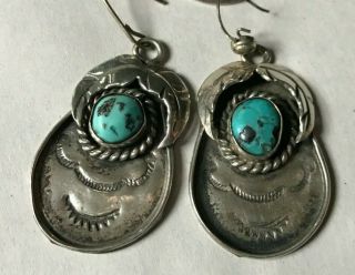 Vintage Old Pawn Navajo Sterling Silver And Turquoise Earrings 18.  2 Grams