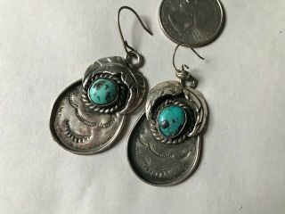 VINTAGE OLD PAWN NAVAJO STERLING SILVER AND TURQUOISE EARRINGS 18.  2 GRAMS 2