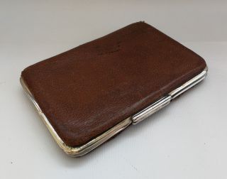 Vtg 1892 Louis Leins Solid Silver Mounted Brown Leather Wallet Purse Card Holder