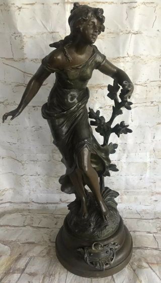 Antique Signed Louis Moreau French Bronzed Statue L’aube Fleurie 23” L@@k