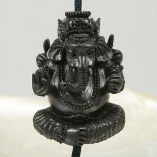 Hindu God Ganesha Arang Black Wood Focal Bead Pendant Carving Sculpture 12.  66 G