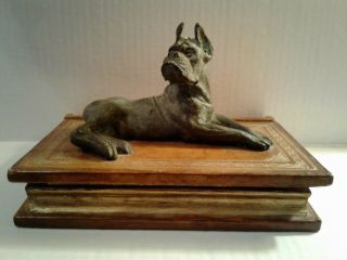 Vintage Maitland - Smith Decorative Leather Book Shaped Box With Bronze Dog