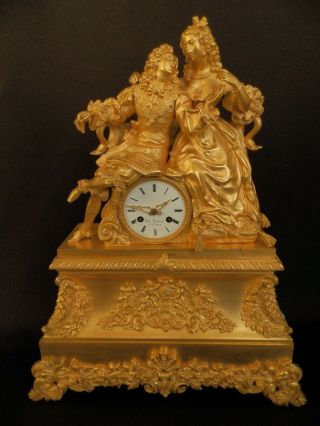Antique French Figural Gilt Bronze Mantel Clock Mid.  19th C