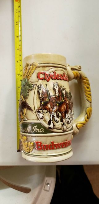 Vintage 1981 Budweiser Clydesdales Pulling Wagon Beer Stein Mug Ceramarte Brazil