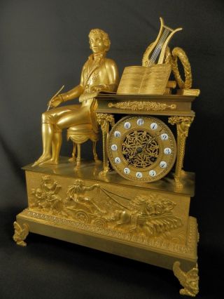 French Figural Empire Ormolu Bronze Mantel Clock With A Writer 1820