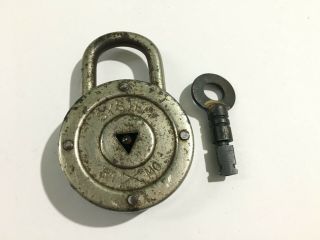 Old Antique Iron Padlock With Key Unusual Key Hole & Key D.  R.  P 7 Levers Germany