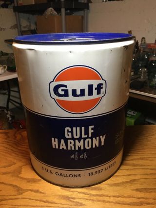 Vintage Gulf Oil Can 5 Gallon Metal Harmony Advertising