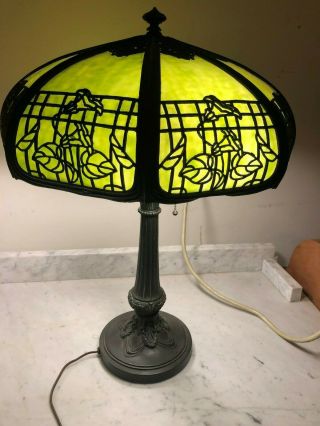 Antique Art Nouveau Miller Slag Glass Table Lamp 3