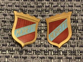 Two Vintage Fiat Moretti Enamel Badges - Very Rare And Hard To Find