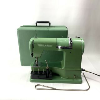 Vintage Green Elna Supermatic Sewing Machine W/all Metal Case 722010