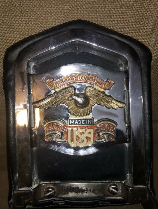 Vintage Harley Davidson Sissy Bar,  Bronze Eagle Emblem & Back Pad • Eagle 1903