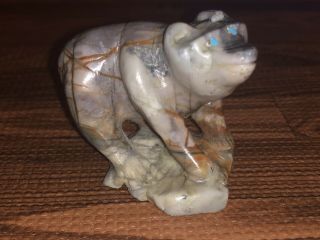 Zuni Carved Picasso Marble Bear Fetish Signed By Calvin J Weeka,  Sr.