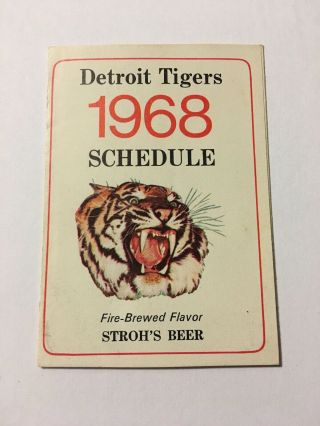 Vintage 1968 Detroit Tigers Stroh’s Baseball Schedule