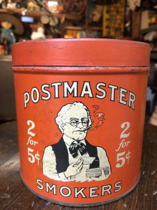 Vintage Postmaster Smokers Cigar Tobacco Tin Can