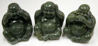 Buddha See/hear/speak No Evil Jade Green Resin Buddhas 2.  5 " T Set Of 3 ∫42142