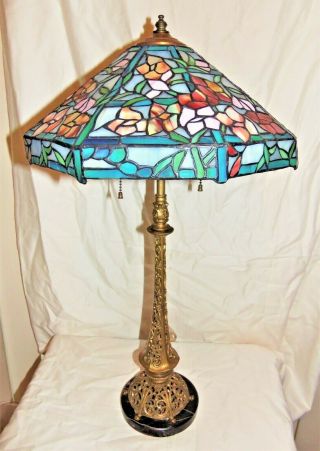 Antique Ca 1920s Arts & Crafts Leaded Slag Glass Lamp Bradley & Hubbard Era 8365