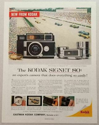 1959 Print Ad Kodak Signet 80 Cameras Indy 500 Car Race In Action