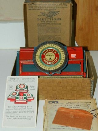 Rare Simplex Model A Typewriter Schreibmaschine Vtg Toy Index Box & More