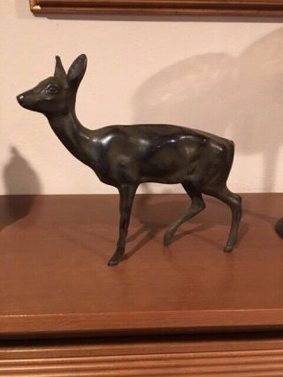 Vintage Large Fawn Doe Deer Bronzed Metal Figurine