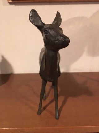 Vintage Large Fawn Doe Deer Bronzed Metal Figurine 2