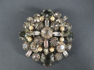Massive Vintage Schreiner York Inverted Crystal Faux Pearl Brooch Pin