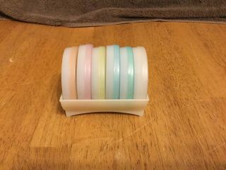 Vintage Tupperware Wagon Wheel Coasters Set Of 6 With Tray,  Lids And Foam
