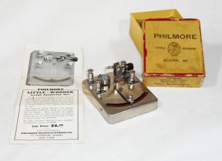 Vintage Philmore Crystal Detector Radio W/box & Paper Rare Nickel Plated