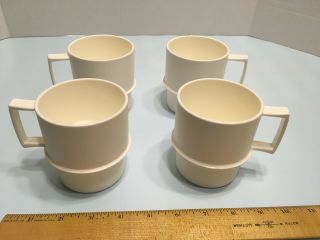 Vintage Tupperware Stackable Coffee Cup Mugs,  White,  Set Of 4.