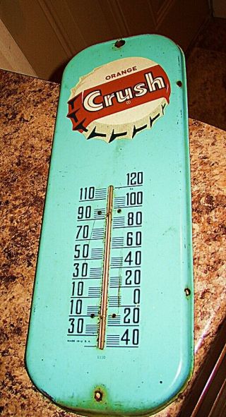 Vintage 16 " Orange Crush Thermometer With Thermometer