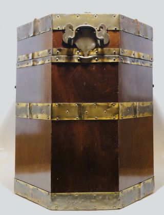 Large 19th C.  Antique Mahogany Octagonal Cellarette Wine Box 15” Tall