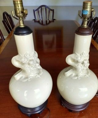 Antique Or Vintage Chinese Dragon Celadon Porcelain Vase Lamps