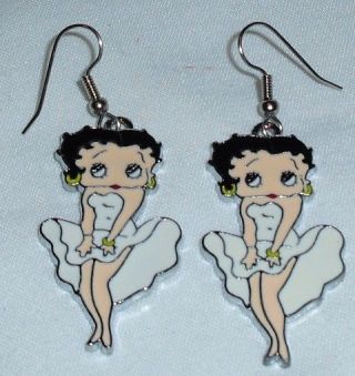 Betty Boop White Earrings Marilyn Pose Handcrafted Within The Usa