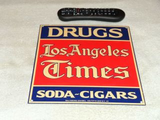 Vintage Los Angeles Times Newspaper Drugs Soda Cigars 12 " Porcelain Metal Sign