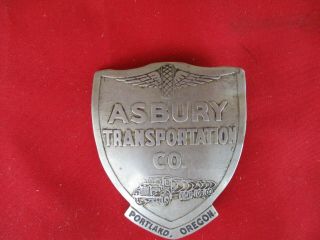 Vintage Asbury Transportation Badge Portland Ore Gas Oil Sign Trucking Obsolete