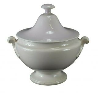 French Antique Directoire White Ironstone Soup Tureen Covered Serving Dish