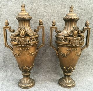 Antique French Decorative Vases Regule Bronze Tone 19th Century Louisxvi